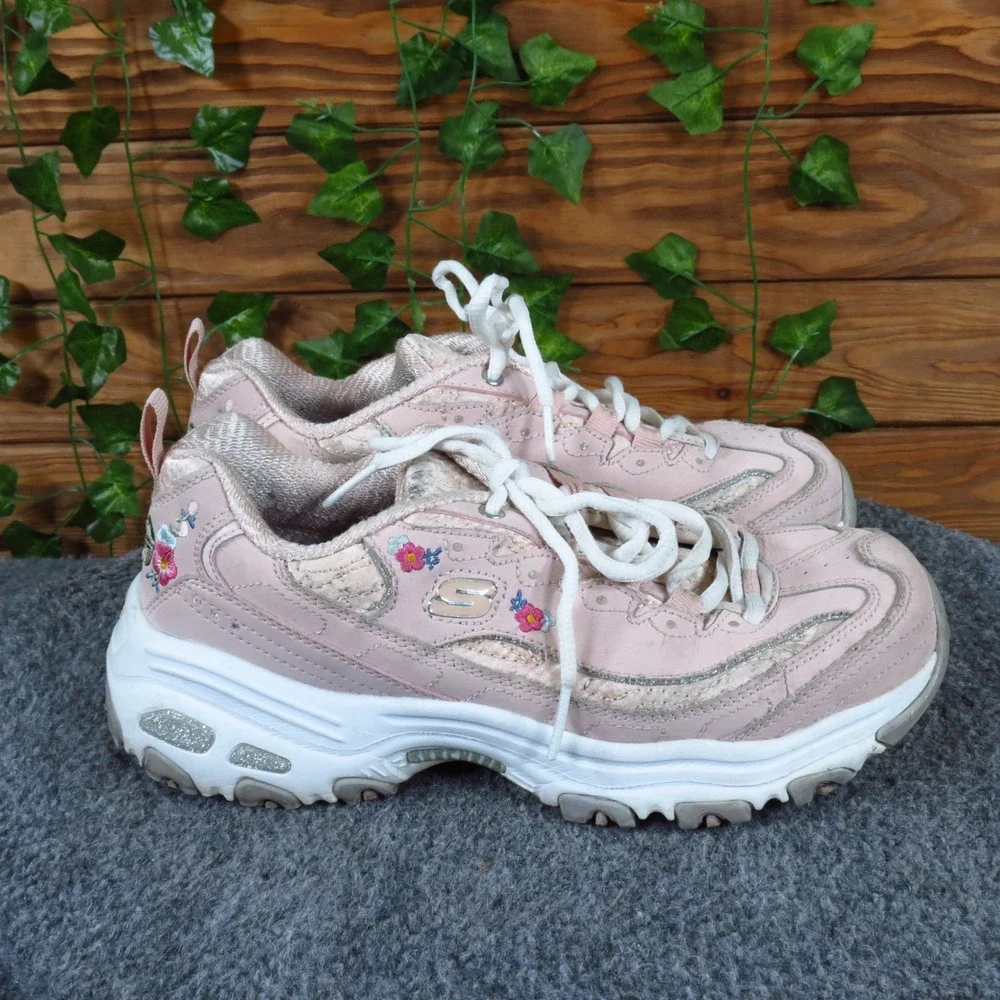 Skechers D'Lites Bright Blossoms Women Sneaker 7 Walking Pink Leather Floral